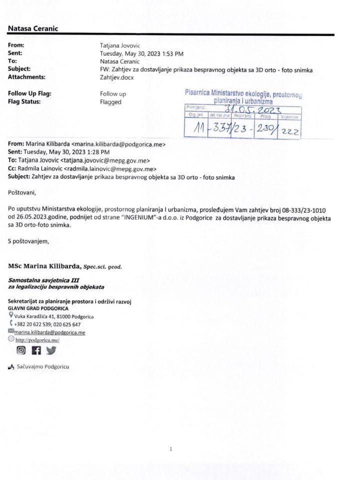 Zahtjevi za izdavanje vertikalnih i kosih orto foto snimaka - 11-337-23-230-222 Glavni grada Podgorica