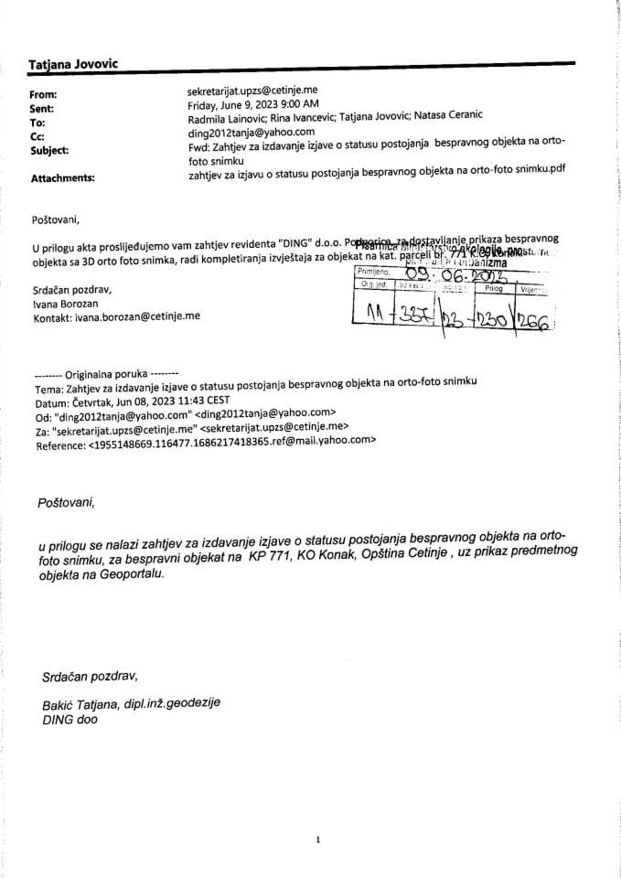 Zahtjevi za izdavanje vertikalnih i kosih orto foto snimaka - 11-337-23-230-266 Prijestonica Cetinje