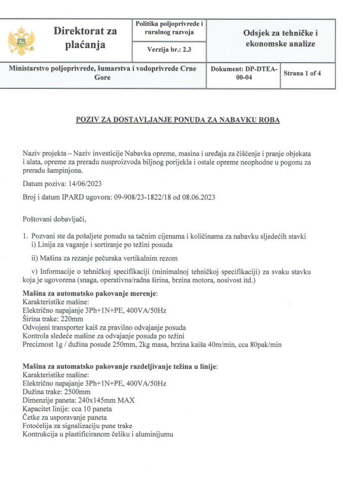 POZIV MASI.ZA REZANJE I PAKOVANJE