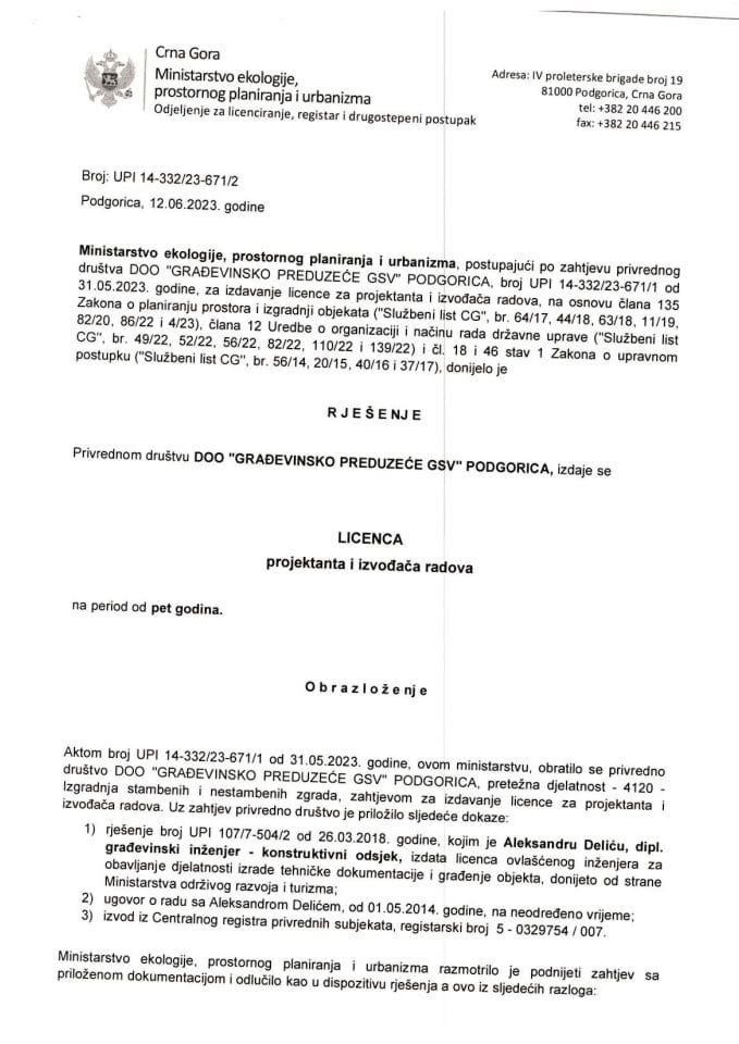 Licence projektanata i izvođača radova - UPI 14-332-23-671-2 DOO GRAĐEVINSKO PREDUZEĆE GSV (1)