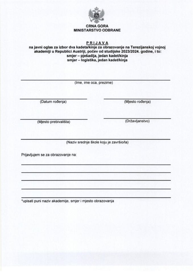 Prijavni obrazac Austrija