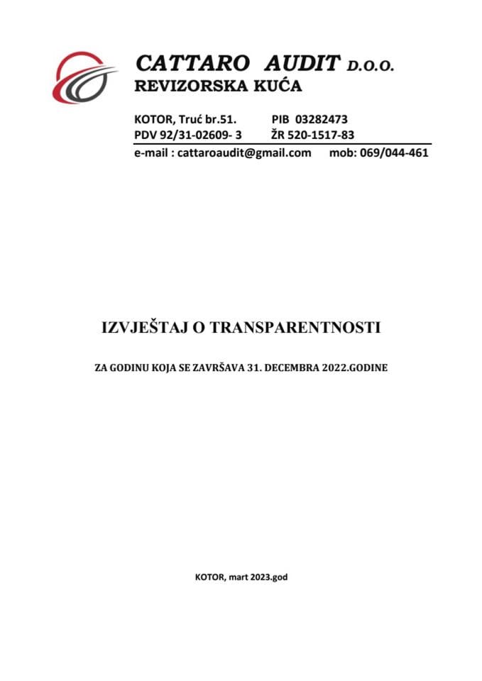 Izvještaj o transparentnosti 2022 - Cattaro Audit