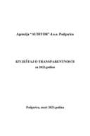 Извјештај о транспарентности 2022 - Auditor