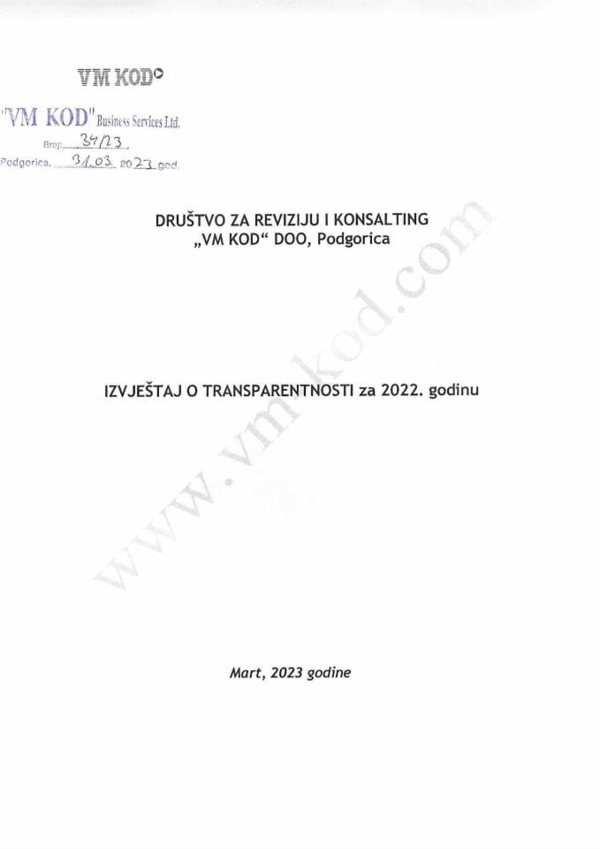 Izvještaj o transparentnosti 2022 -  VM Kod