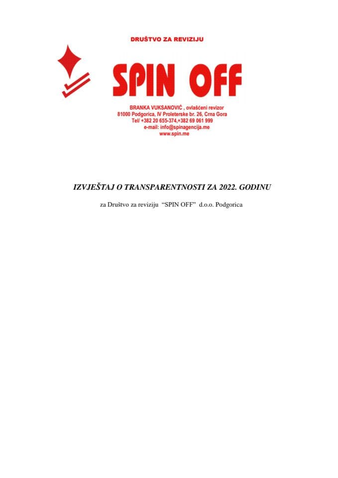 Izvjestaj o transparentnosti 2022 - Spin off