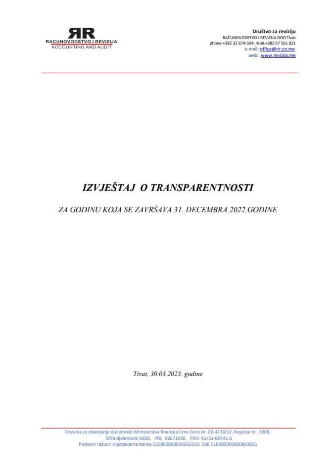 Izvjestaj o transparentnosti 2022 - Računovodstvo i revizija
