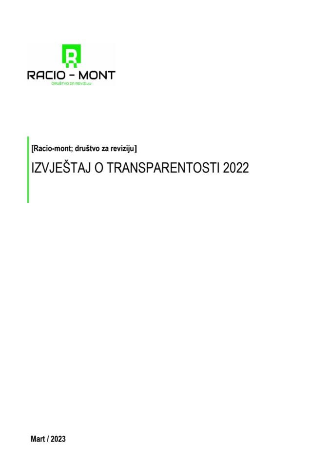 Извјештај о транспарентности 2022 - Racio Mont