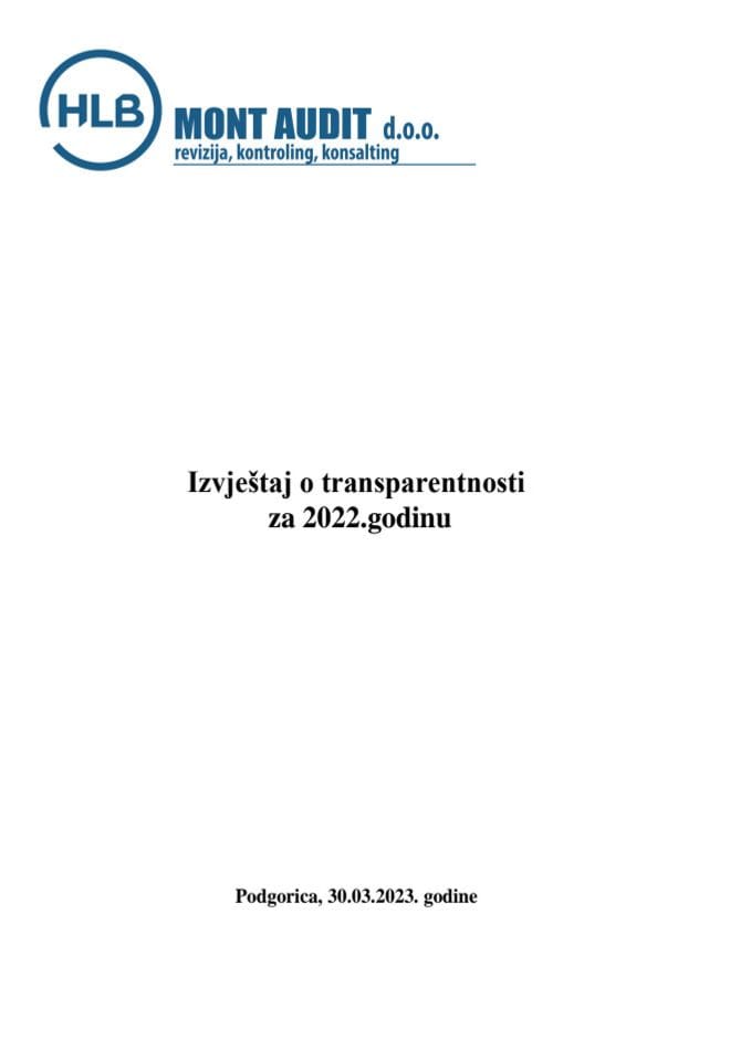 Извјештај о транспарентности 2022 -HLB Mont Audit