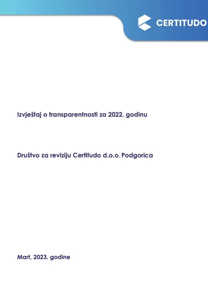 Извјестај о транспарентности за 2022 - Certitudo