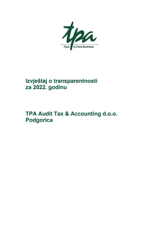 Izvjestaj o transparentnosti 2022 -TPA Audit Tax&Accounting