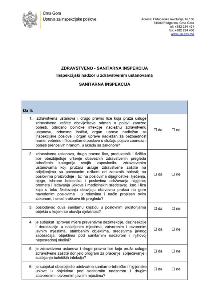KL_Inspekcijski nadzor u zdravstvenim ustanovama_Sanitarna inspekcija