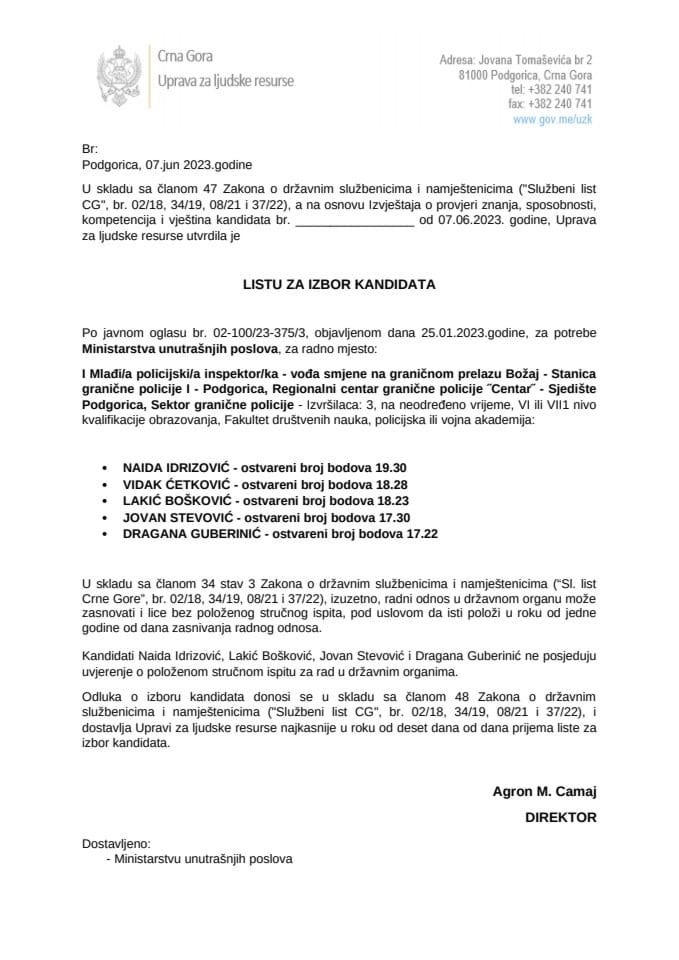 Lista kandidata za izbor