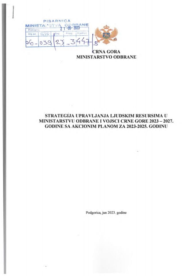 Приједлог стратегије управљања људским ресурсима у Министарству одбране и Војсци Црне Горе 2023 - 2027. године са Приједлогом акционог плана за 2023 - 2025. годину