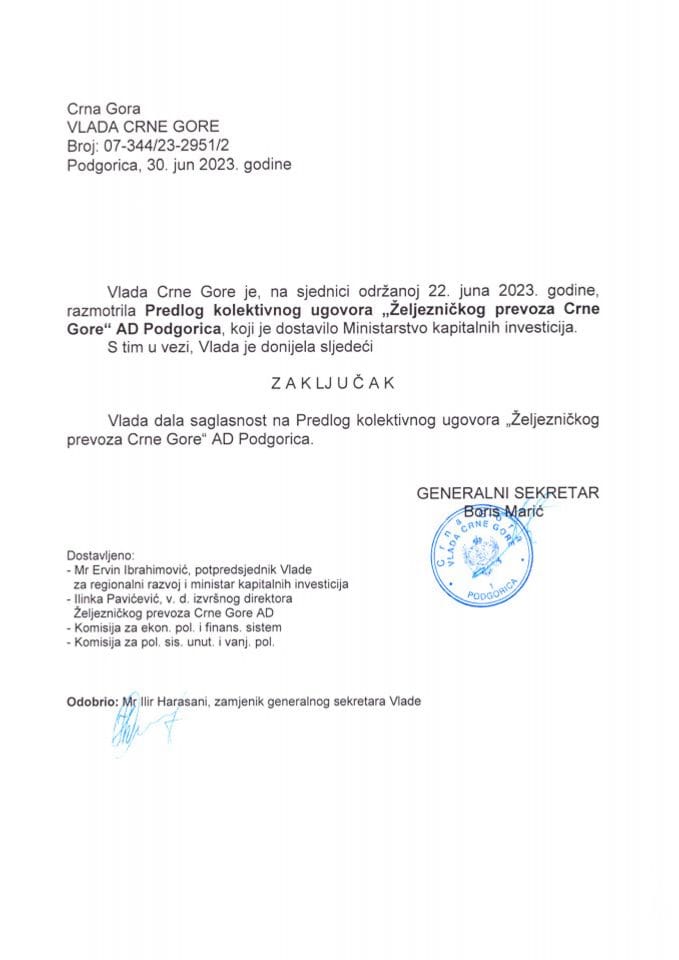 Prijedlog Kolektivnog ugovora AD „Željeznički prevoz Crne Gore“ - zaključci