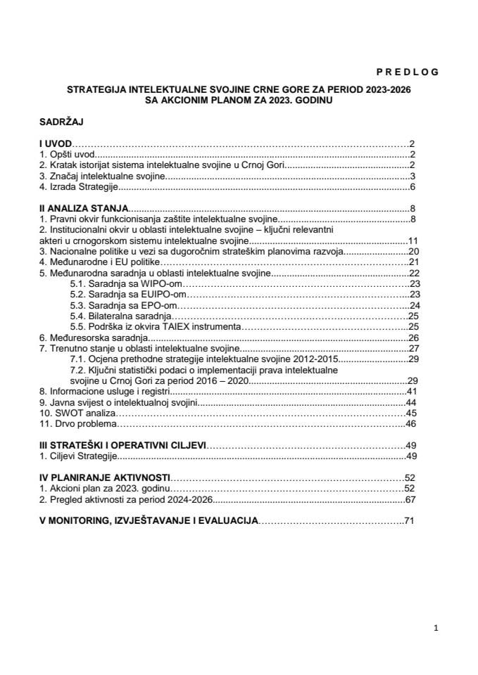 Предлог стратегије интелектуалне својине Црне Горе за период 2023-2026 са Предлогом акционог плана за 2023. годину