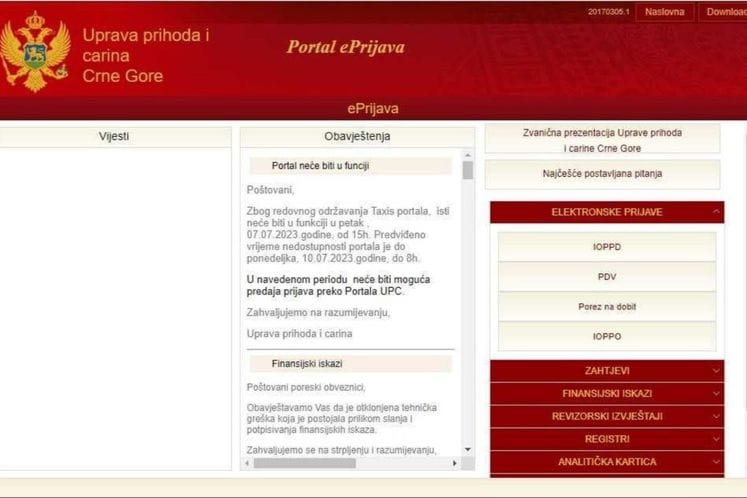 Obavještenje o nedostupnosti Portala UPC