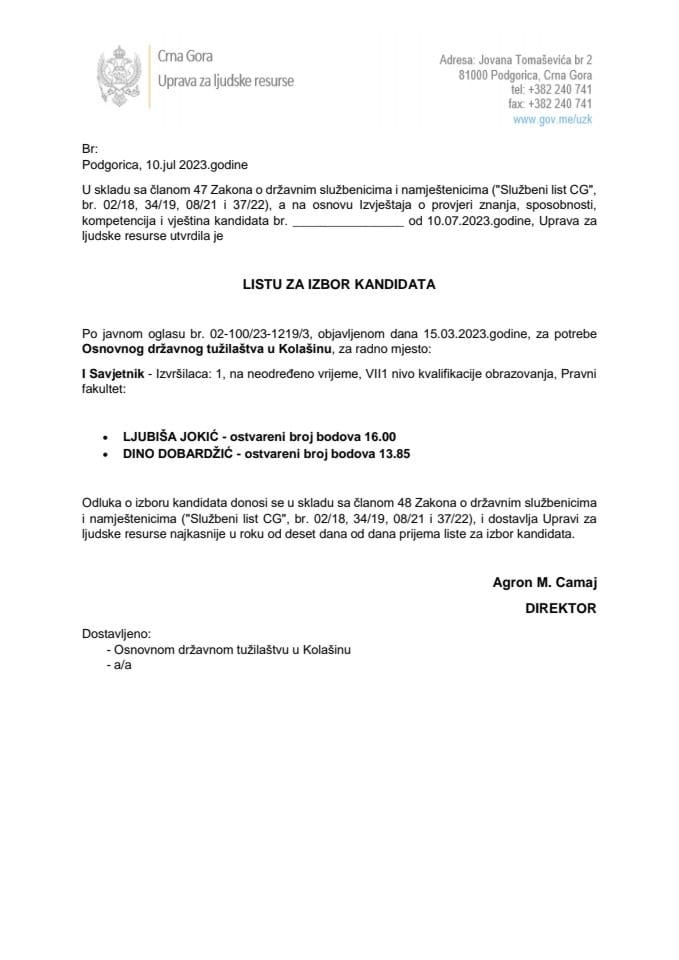 Lista kandidata za izbor