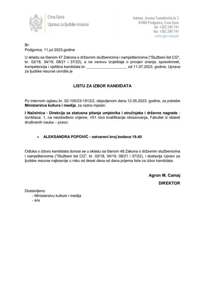 Lista kandidata za izbor