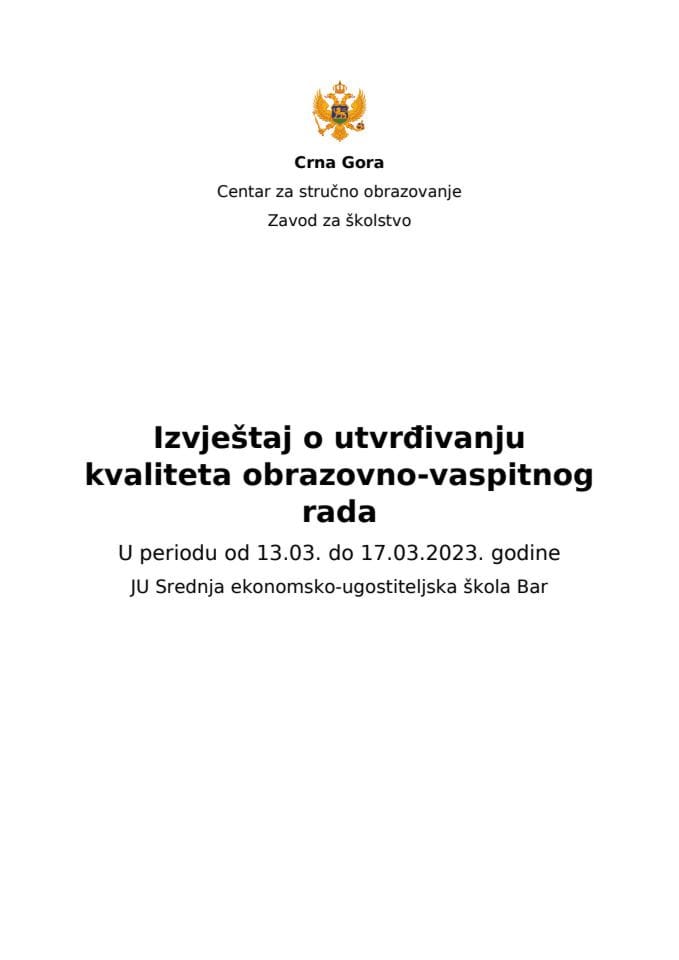 Izvještaj JU Srednja ekonomsko-ugostiteljska škola Bar 2023