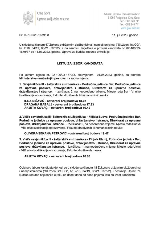 Lista kandidata za izbor