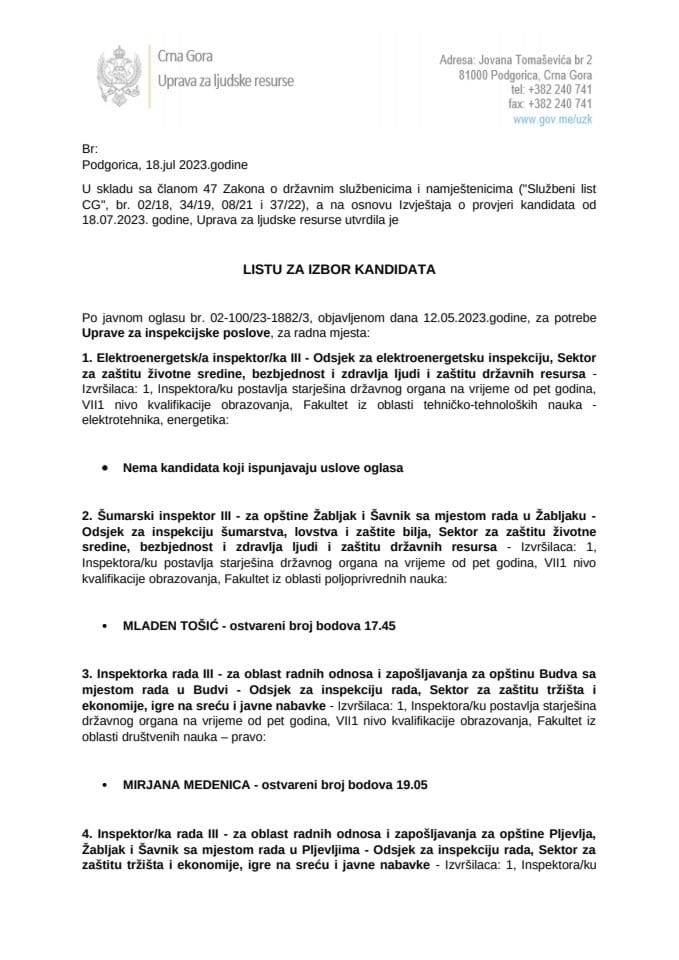 Lista kandidata za izbor