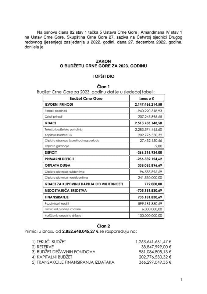 Закон о буџету за 2023. годину