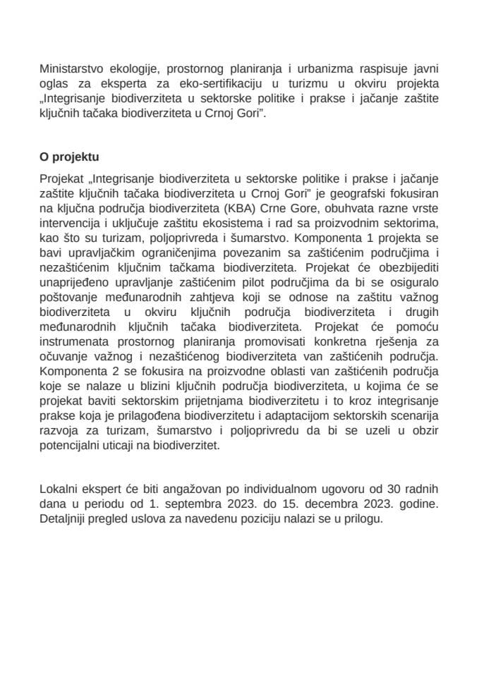 1. Uvodni-prateci tekst za oglas-Expert for tourism