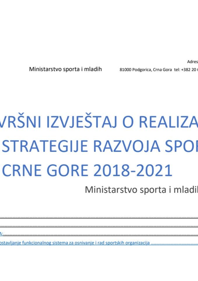 Završni izvještaj o realizaciji Strategije razvoja sporta Crne Gore 2018-2021