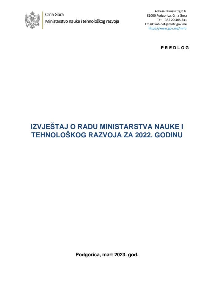 lzvještaj o radu Ministarstva nauke i tehnološkog razvoja za 2022. godinu