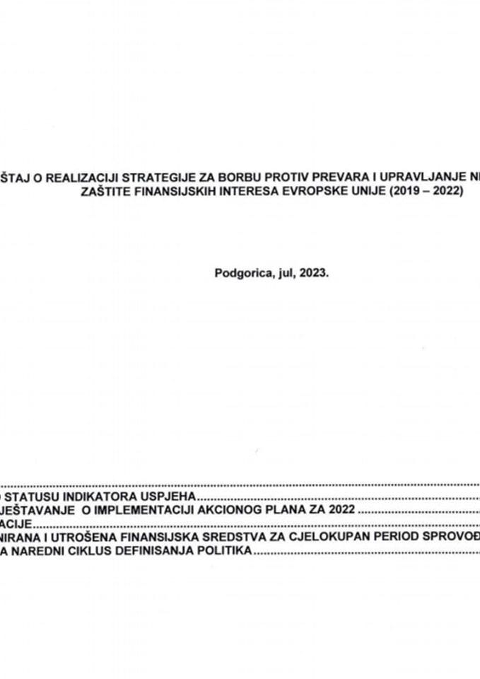 Završni izvještaj o sprovođenju Strategije za borbu protiv prevara i upravljanje nepravilnostima u cilju zaštite finansijskih interesa EU (2019-2022)