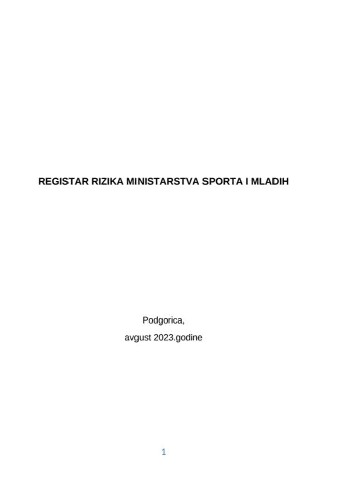 Registar rizika Ministarstva sporta i mladih 2023 godina
