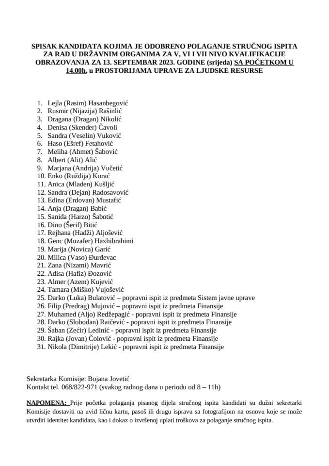 Списак кандидата 13. септембар 2023. ВСС