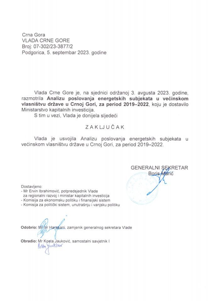 Analiza poslovanja energetskih subjekata u većinskom vlasništvu države u Crnoj Gori za period 2019 – 2022. godine - zaključci