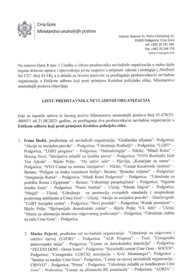 Lista NVO - Etički odbor