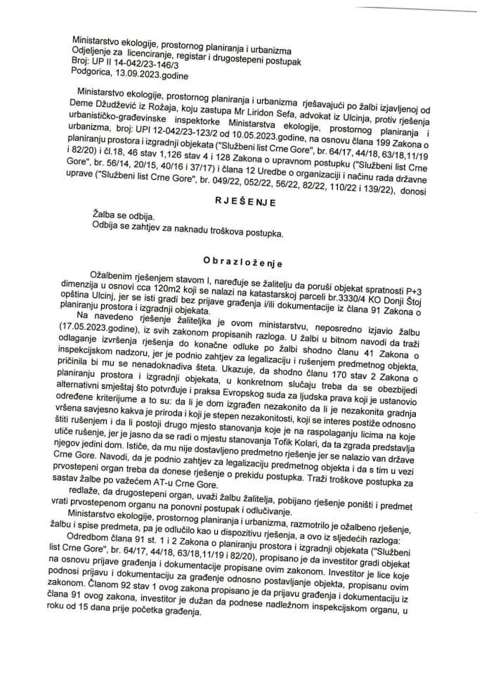 Drugostepena rješenja - UPII 14-042-23-146-3 DEMA DŽUDŽEVIĆ