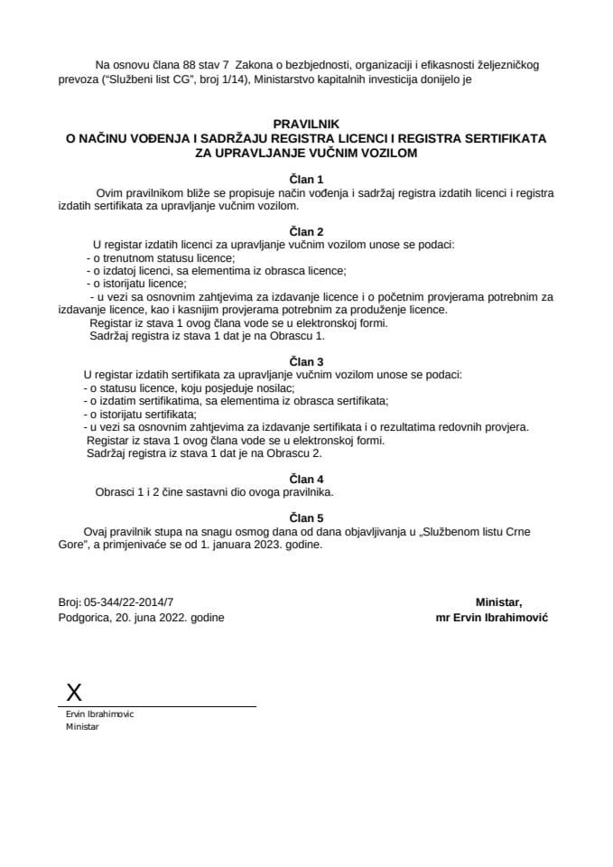 Pravilnik o načinu vođenja i sadržaju registra licenci i registra sertifikata za upravljanje vučnim vozilom