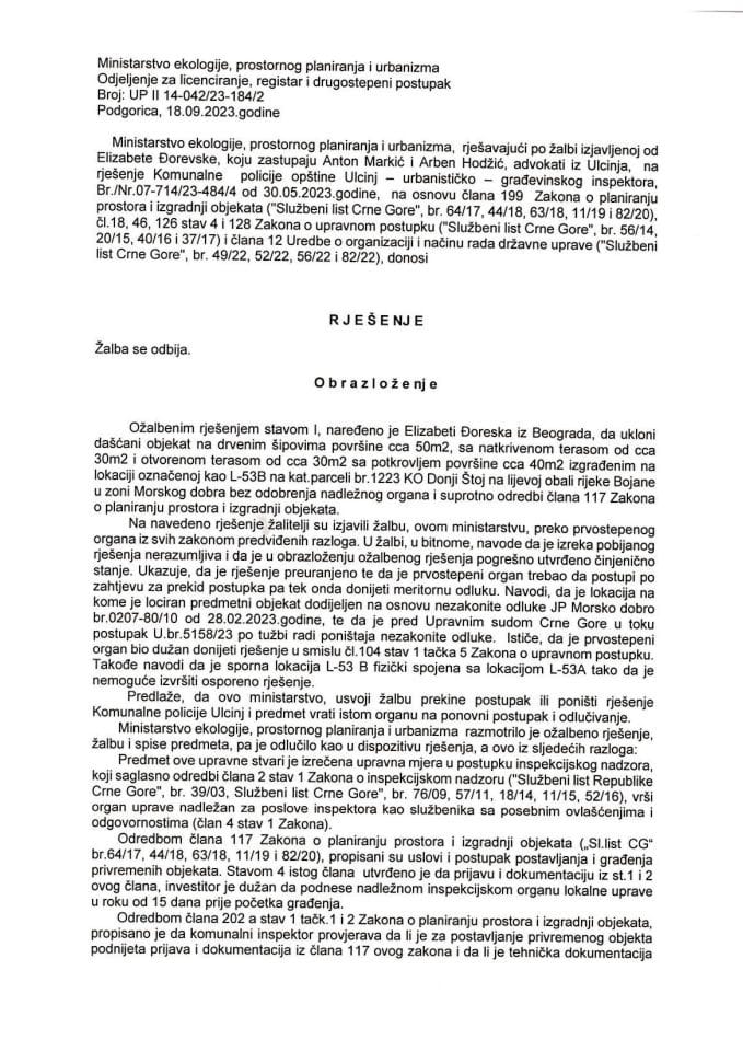 Drugostepena rješenja - UPII 14-042-23-184-2 ELIZABETA ĐOREVSKA