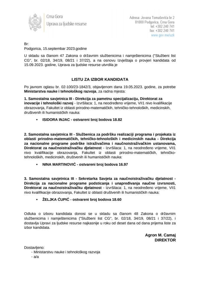 Lista kandidata za izbor