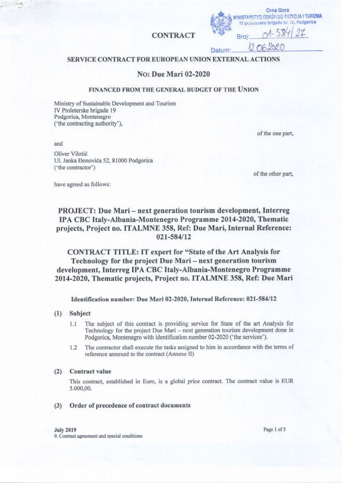 Agreement Due Mari Oliver Vilotic June 2020
