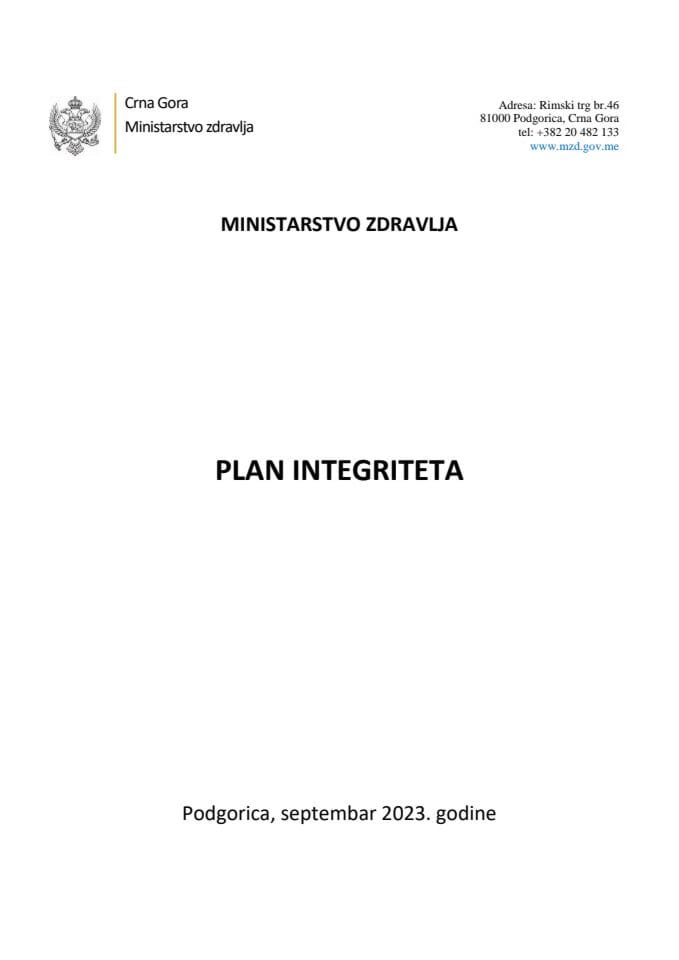 Plan integriteta - Ministarstvo zdravlja