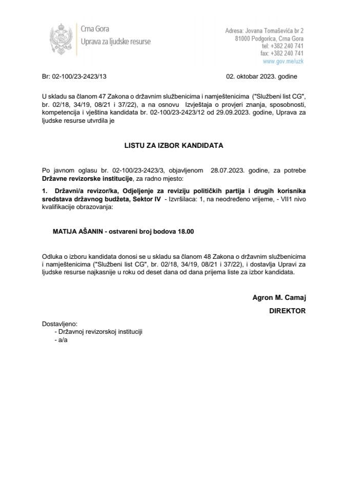 Lista kandidata za izbor