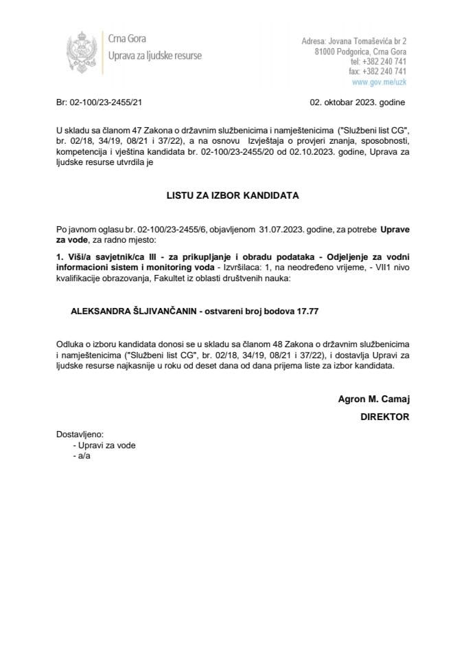 Lista kandidata za izbor