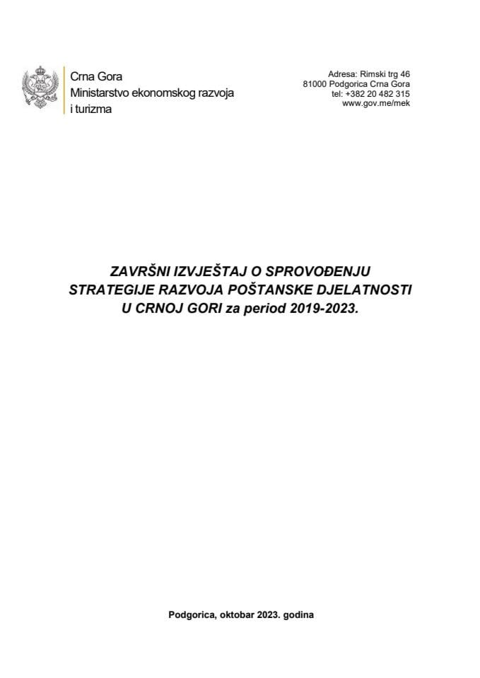 Završni izvještaj o sprovođenju Strategije razvoja poštanske djelatnosti u Crnoj Gori za period 2019-2023.