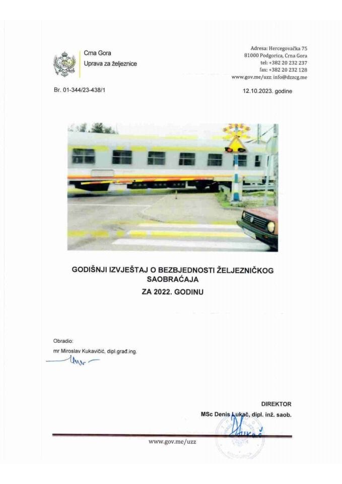 Godišnji izvještaj o bezbjednosti željezničkog saobraćaja za 2022 godinu