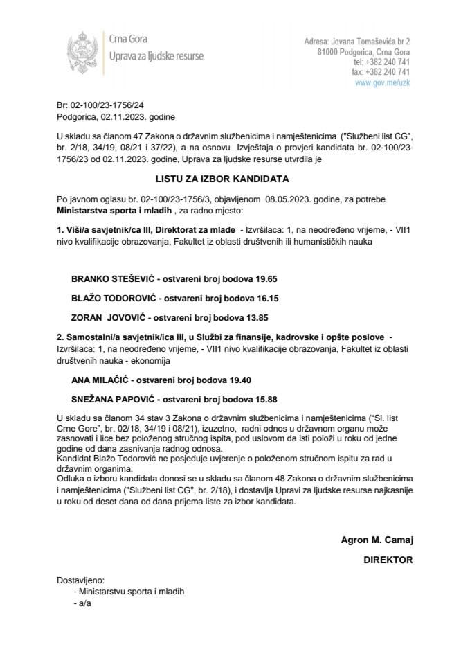 Lista kandidata za izbor