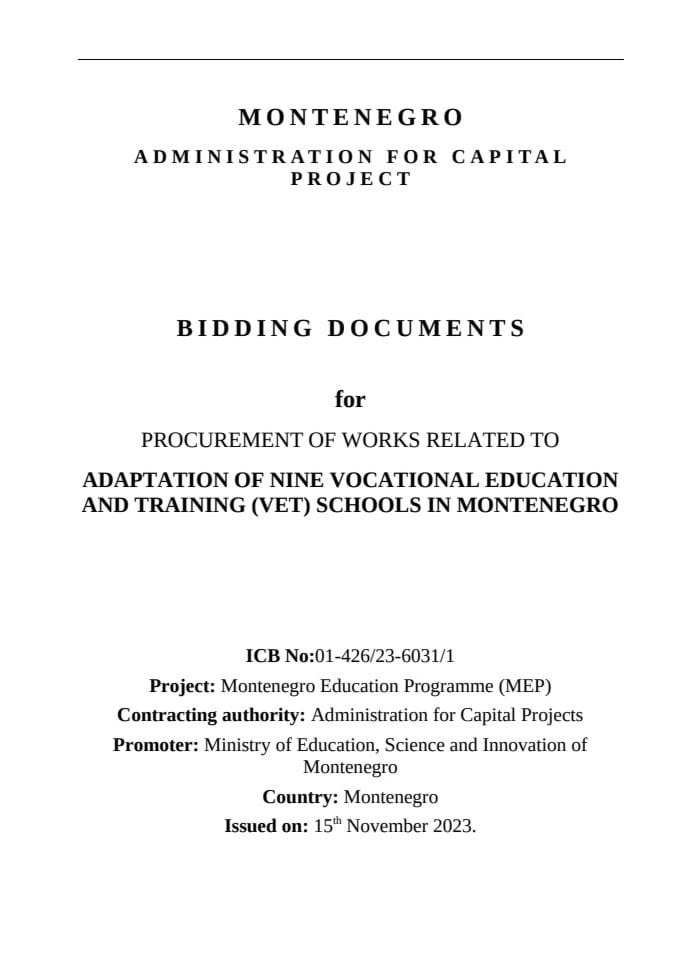 Tenderska dokumentacija / TENDER DOSSIER