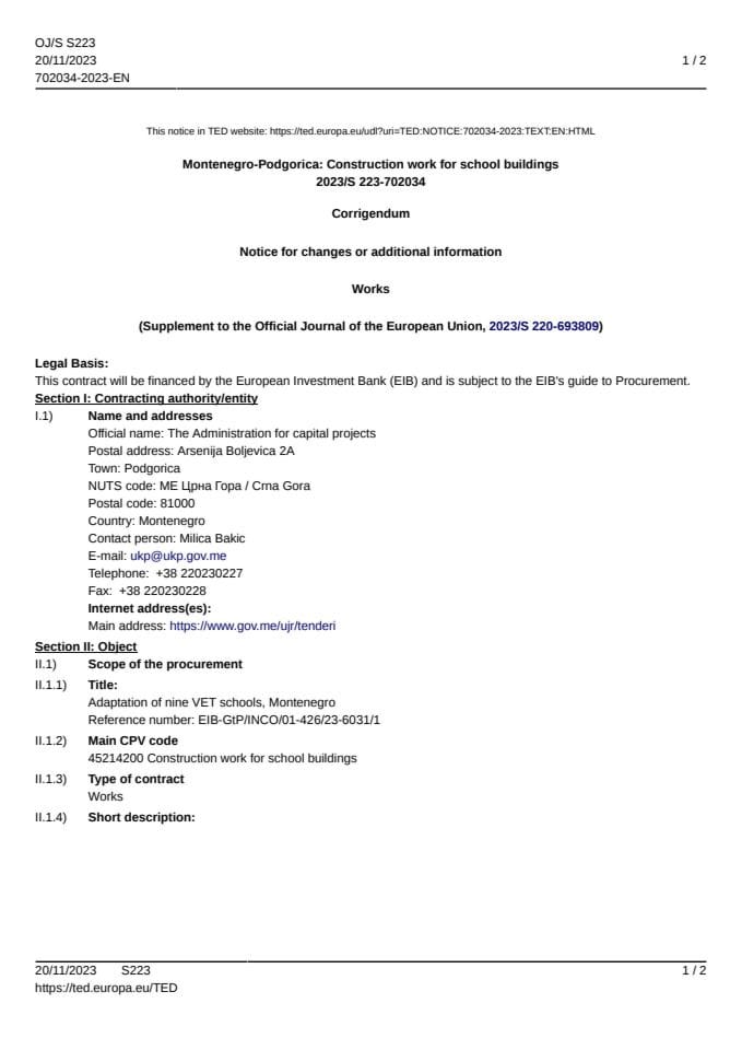 ISPRAVKA - Corrigendum