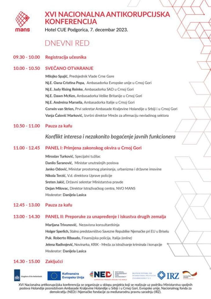 XVI Nacionalna antikorupcijska konferencija - agenda