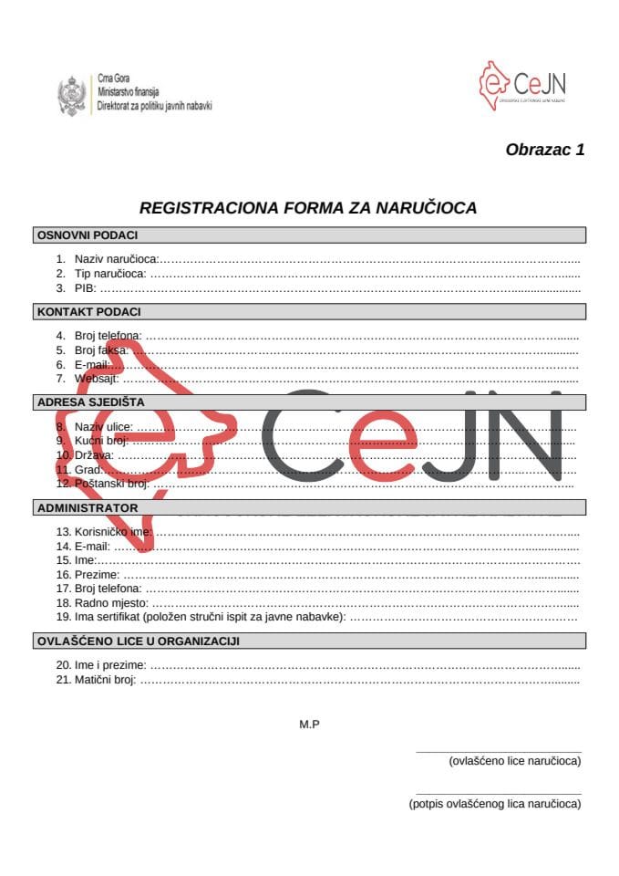 Registraciona forma Narucilac