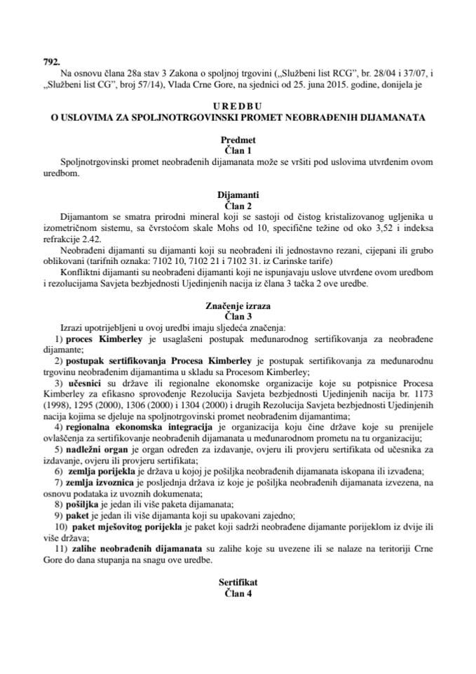 3. Uredba o uslovima za spoljnotrgovinski promet neobradjenih dijamanata 